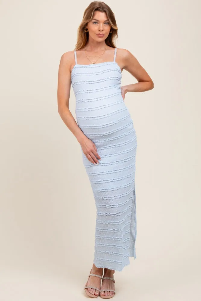 Light Blue Ruffle Tiered Fitted Maternity Maxi Dress sold by Pinkblush product image thumbnail 2