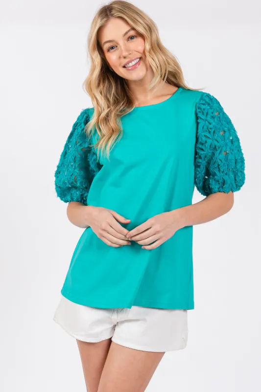 Jade Floral Mesh Sleeve Blouse sold by Pinkblush