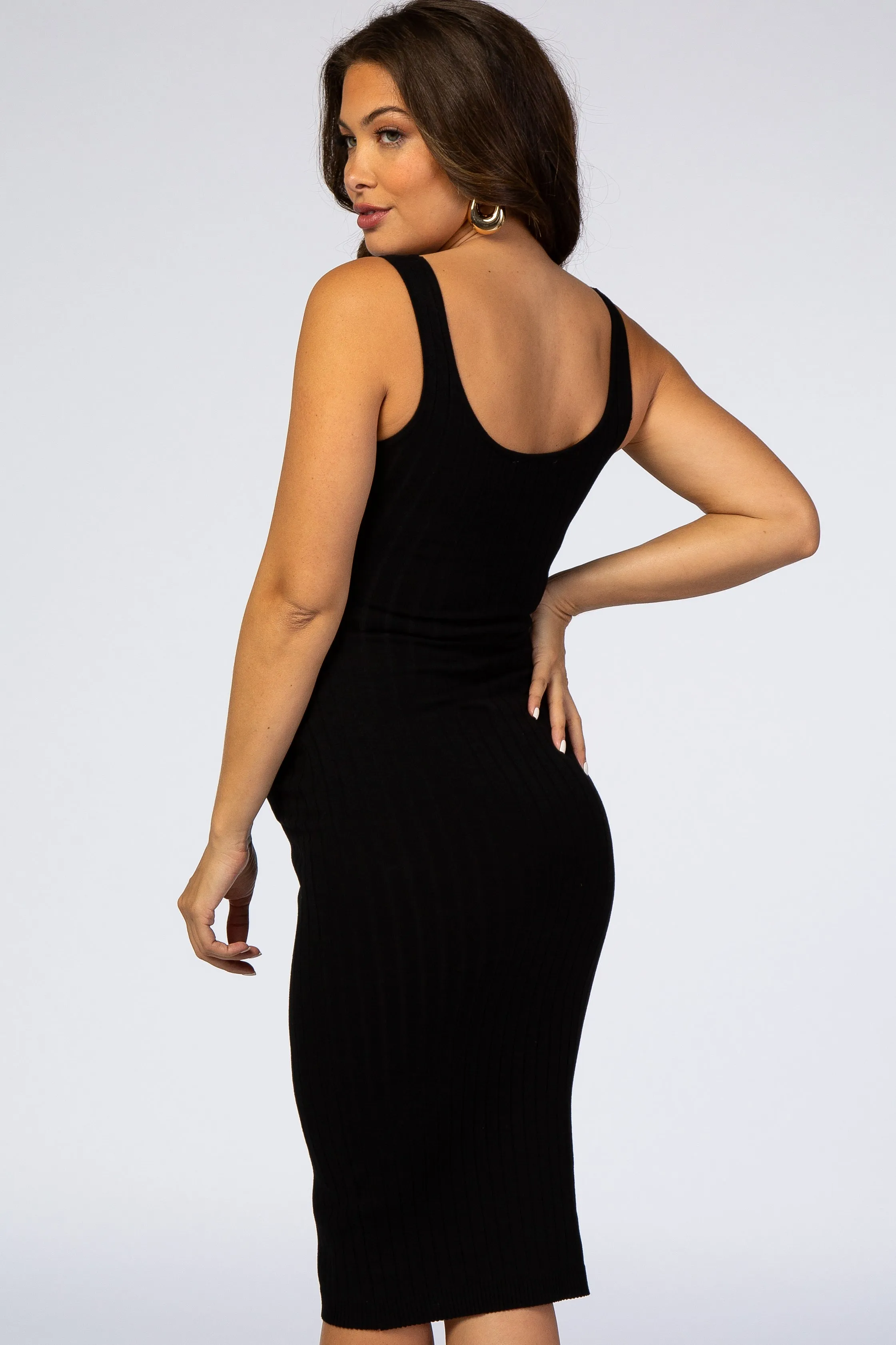 Black Sleeveless Fitted Ribbed Maternity Dress sold by Pinkblush product image thumbnail 4