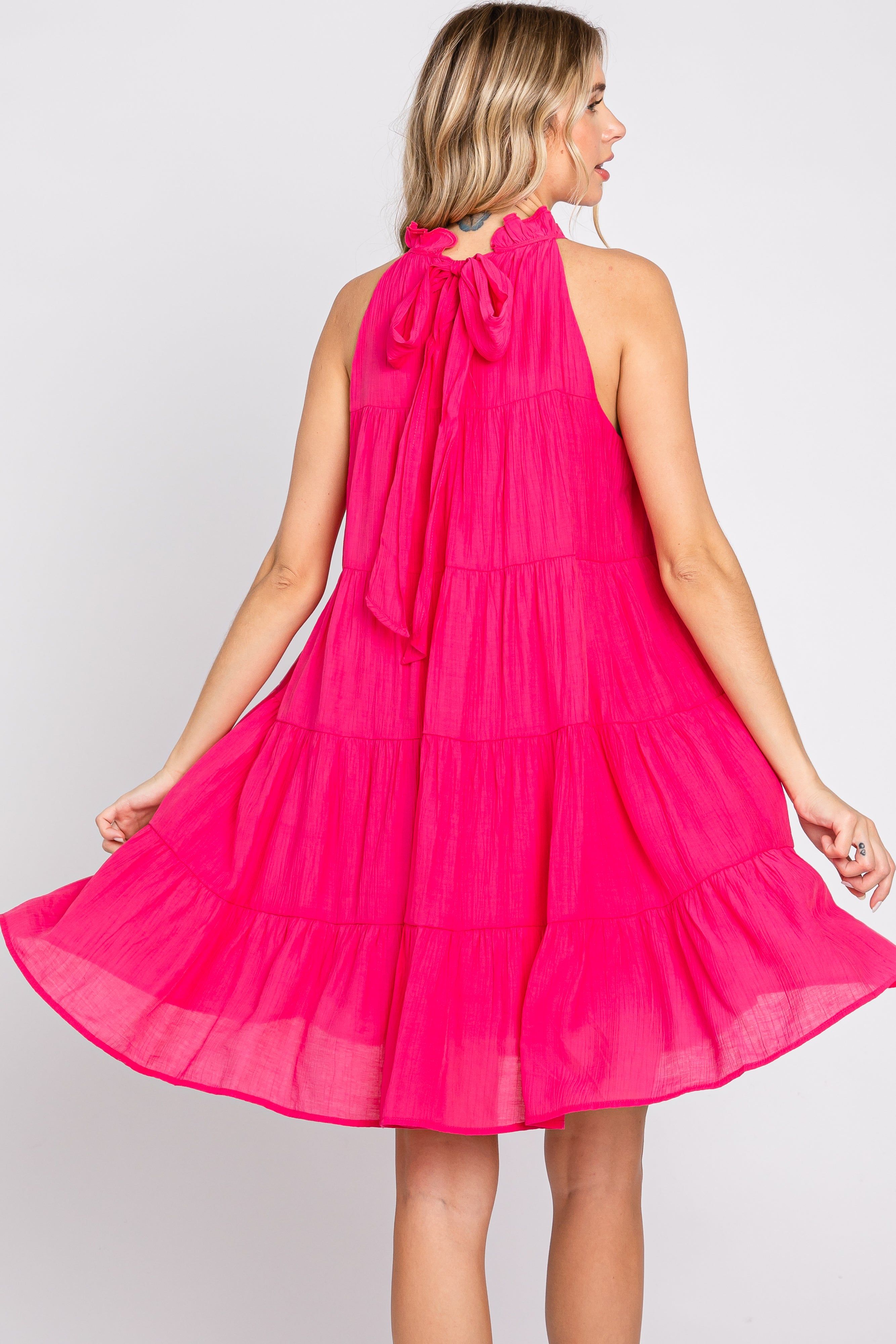 Fuchsia Ruffle Mock Neck Tiered Dress sold by Pinkblush product image thumbnail 3