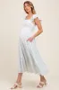 Light Blue Elegant Chiffon Floral Smocked Maternity Midi Dress sold by Pinkblush
