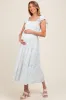 Light Blue Elegant Chiffon Floral Smocked Maternity Midi Dress sold by Pinkblush