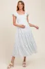 Light Blue Elegant Chiffon Floral Smocked Maternity Midi Dress sold by Pinkblush