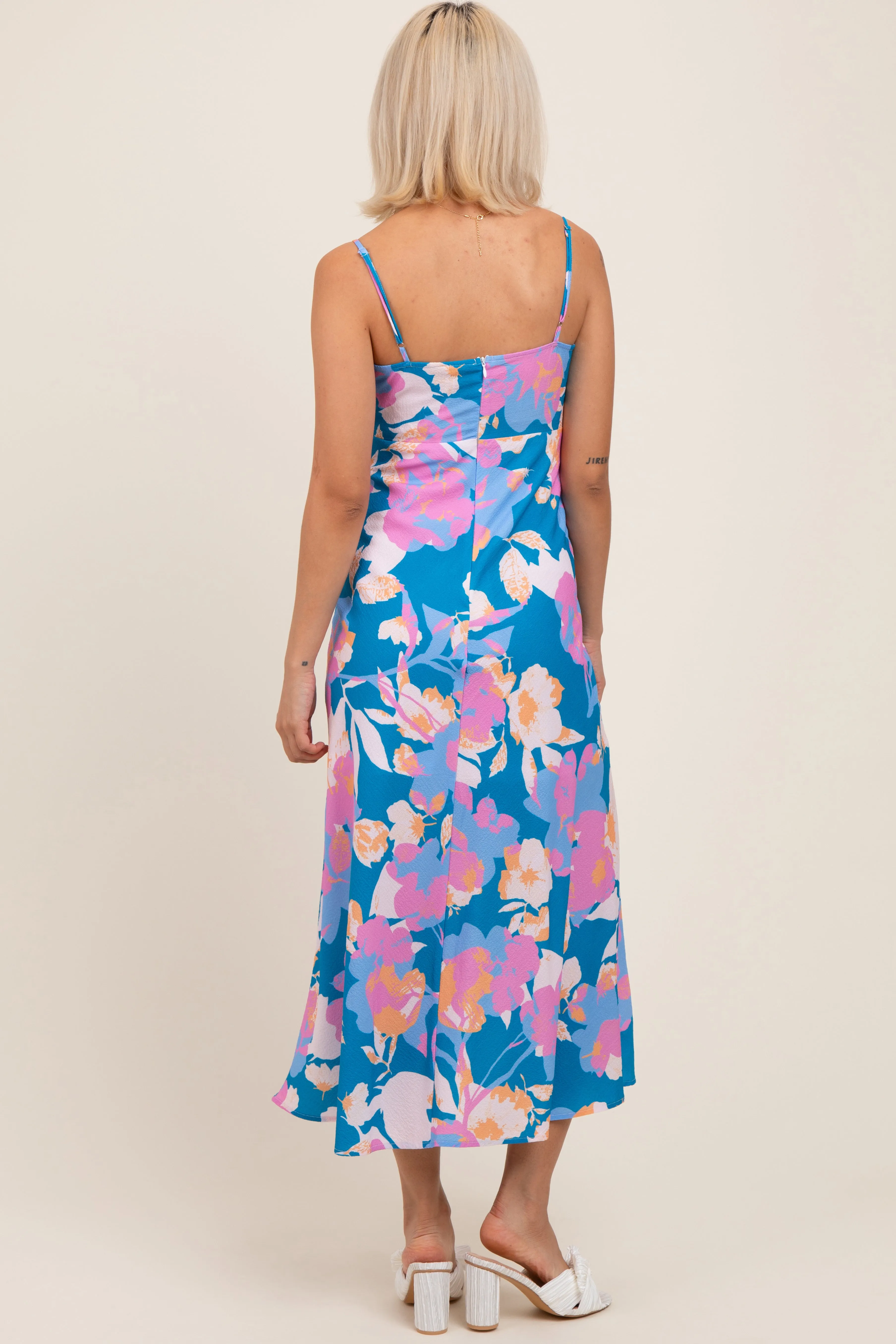 Blue Floral O-Ring Maternity Midi Dress sold by Pinkblush product image thumbnail 4