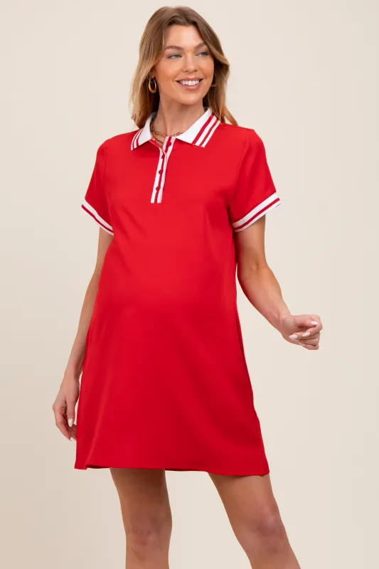 Red Sporty Maternity Polo Dress sold by Pinkblush