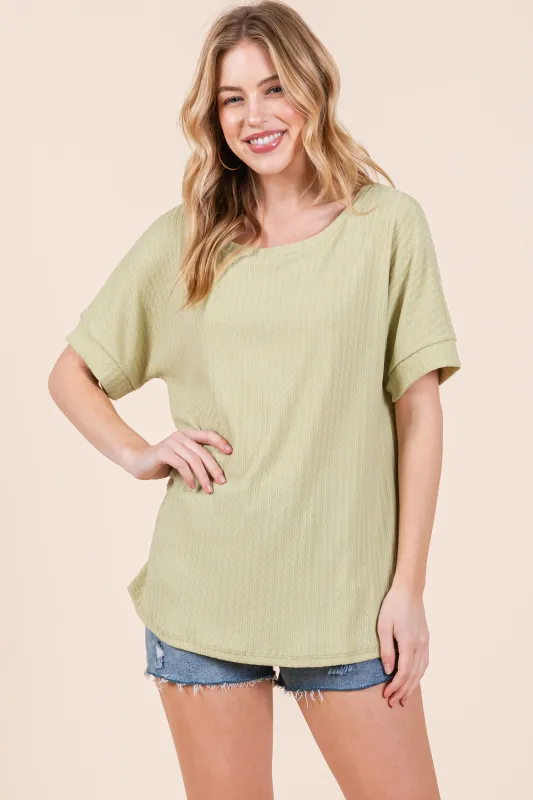 Lime Ribbed Knit Short Sleeve Top sold by Pinkblush