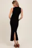 Black Knit Collared Deep V-Neck Maternity Maxi Dress sold by Pinkblush