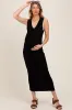 Black Knit Collared Deep V-Neck Maternity Maxi Dress sold by Pinkblush