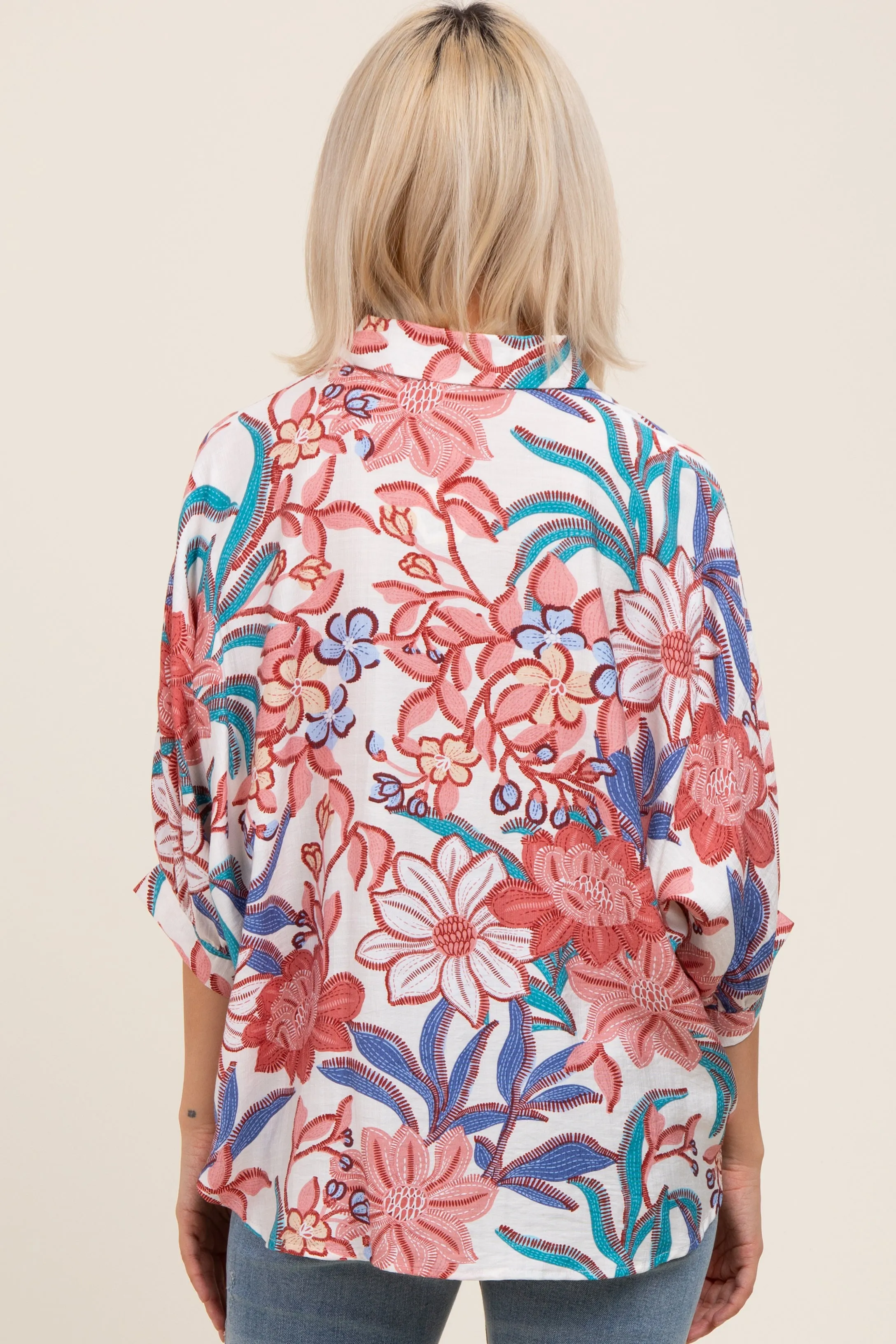 Pink Floral Embroidered Oversized Short Sleeve Maternity Blouse sold by Pinkblush product image thumbnail 2
