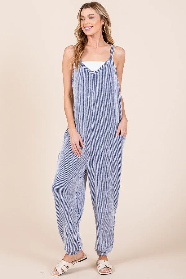 Royal Blue Ribbed Sleeveless Jumpsuit sold by Pinkblush product image thumbnail 2