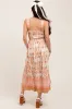 Camel Floral Sleeveless Smocked Maternity Midi Dress sold by Pinkblush