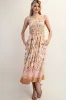 Camel Floral Sleeveless Smocked Maternity Midi Dress sold by Pinkblush