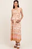 Camel Floral Sleeveless Smocked Maternity Midi Dress sold by Pinkblush