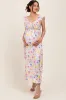 Multi Color Floral Smocked Back Bow Maternity Maxi Dress sold by Pinkblush