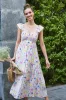 Multi Color Floral Smocked Back Bow Maternity Maxi Dress sold by Pinkblush