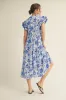 Blue Floral Ruffle Sleeve Tiered Midi Dress sold by Pinkblush