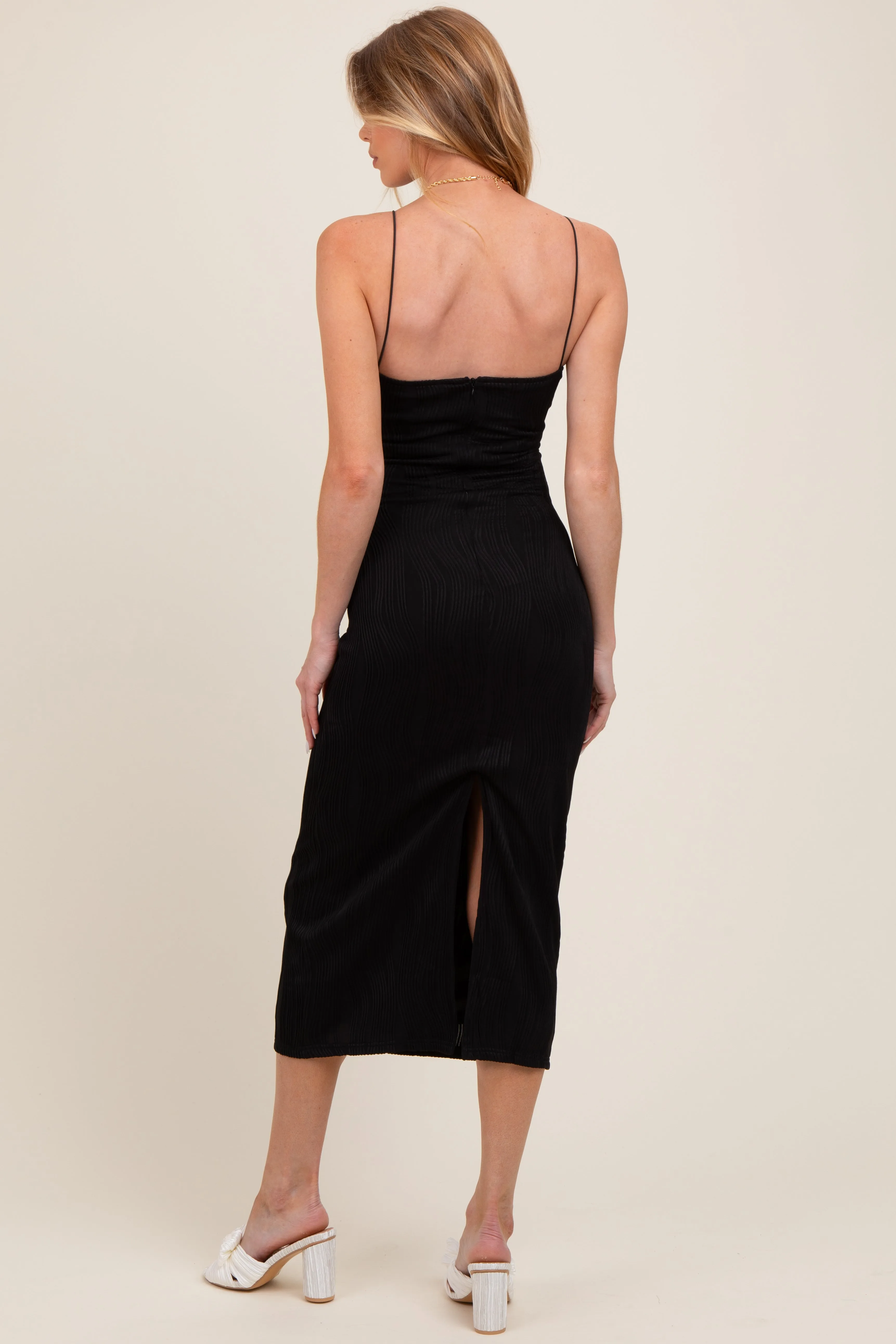 Black Textured Sleeveless Fitted Maternity Midi Dress sold by Pinkblush product image thumbnail 3