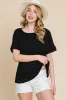 Black Ribbed Knit Short Sleeve Top sold by Pinkblush