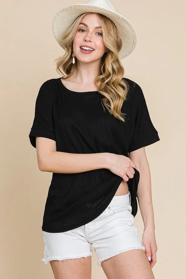 Black Ribbed Knit Short Sleeve Top sold by Pinkblush product image thumbnail 2