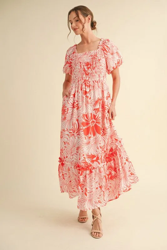 Coral Floral Print Smocked Bodice Maternity Maxi Dress sold by Pinkblush product image thumbnail 5