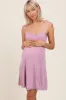 Mauve Shoulder Tie Lace Trim Maternity Mini Dress sold by Pinkblush
