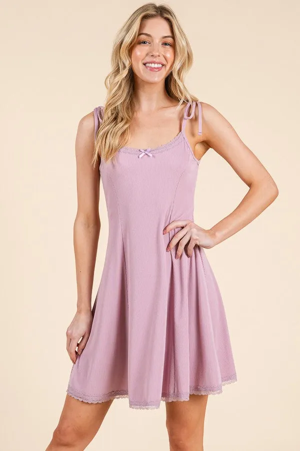 Mauve Shoulder Tie Lace Trim Maternity Mini Dress sold by Pinkblush product image thumbnail 4