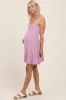 Mauve Shoulder Tie Lace Trim Maternity Mini Dress sold by Pinkblush