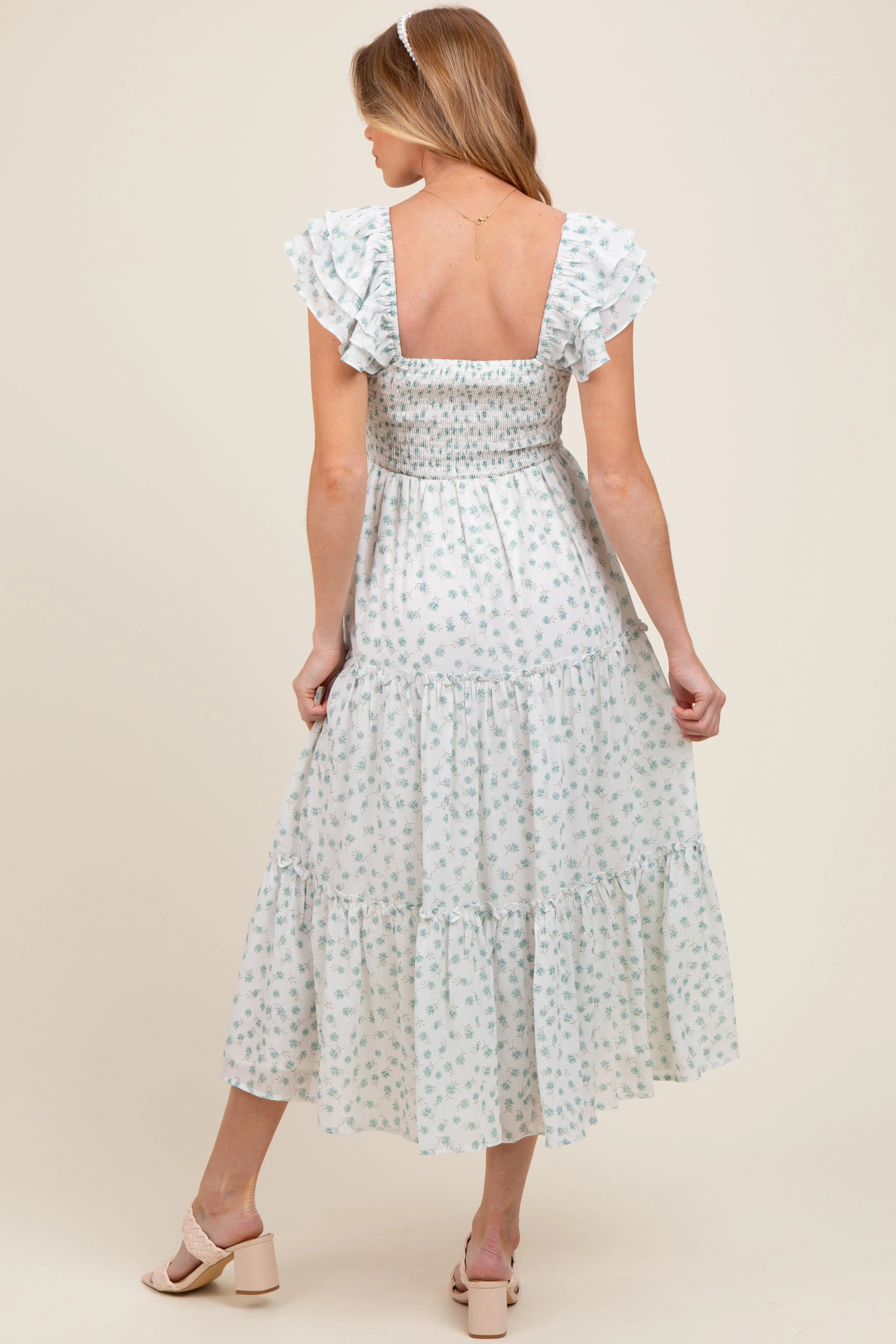 Jade Elegant Chiffon Floral Smocked Maternity Midi Dress sold by Pinkblush product image thumbnail 4