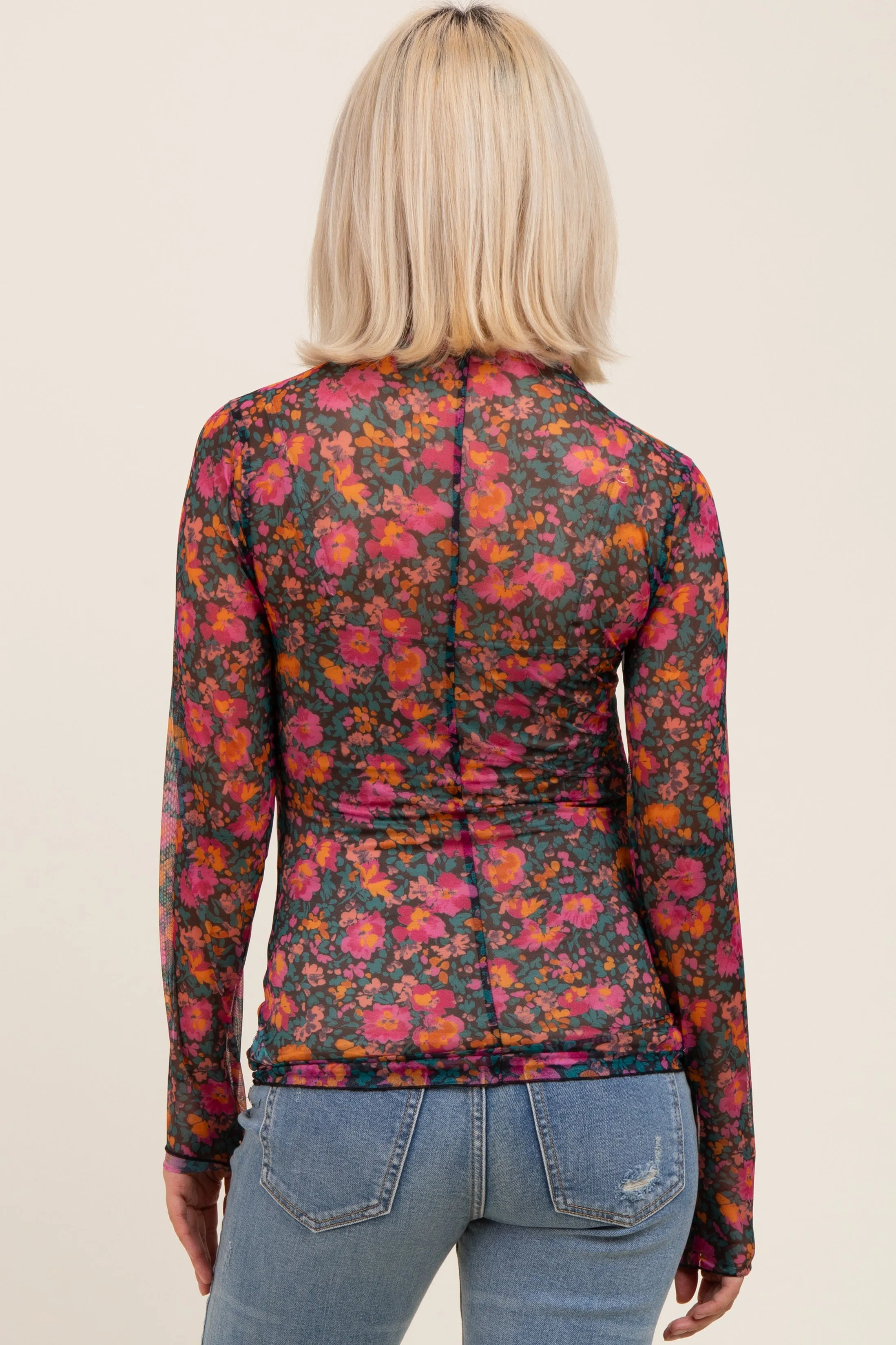 Black Floral Mesh Long Sleeve Turtle Neck Maternity Top sold by Pinkblush product image thumbnail 3