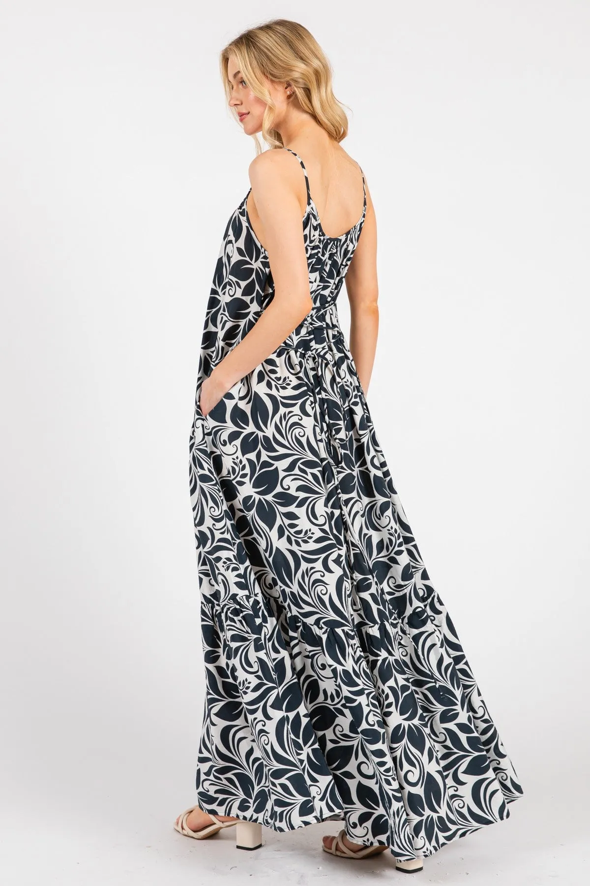 Charcoal Floral Waist Tie Maxi Dress sold by Pinkblush product image thumbnail 3