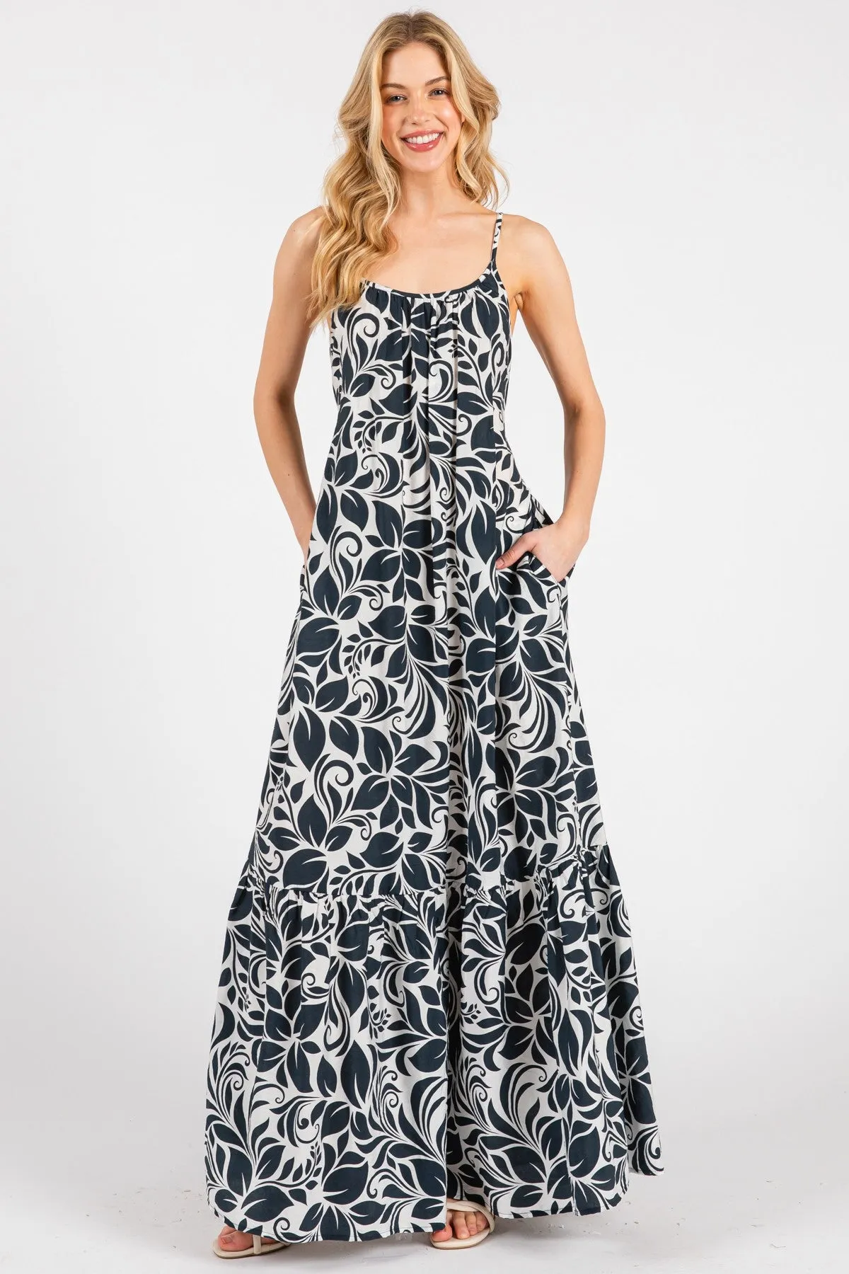 Charcoal Floral Waist Tie Maxi Dress sold by Pinkblush product image thumbnail 5