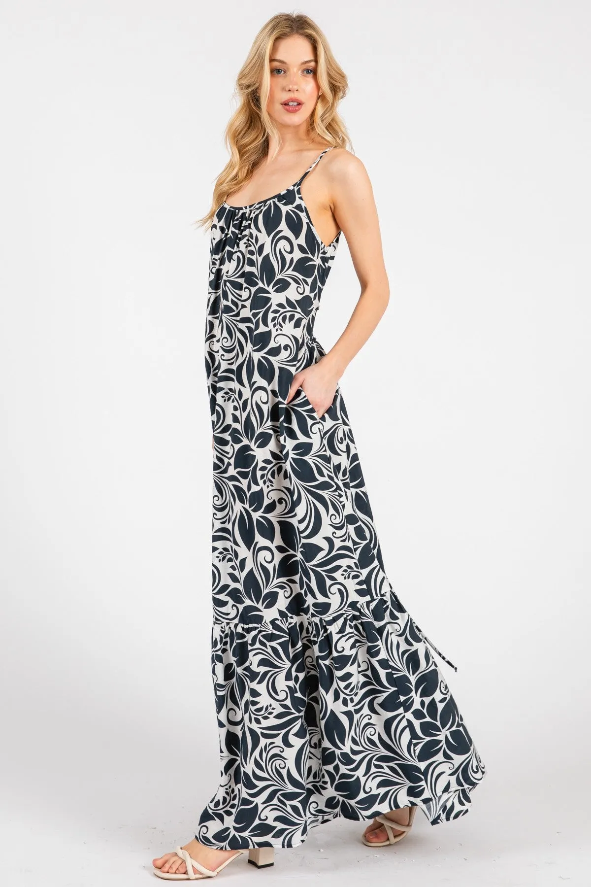 Charcoal Floral Waist Tie Maxi Dress sold by Pinkblush product image thumbnail 2