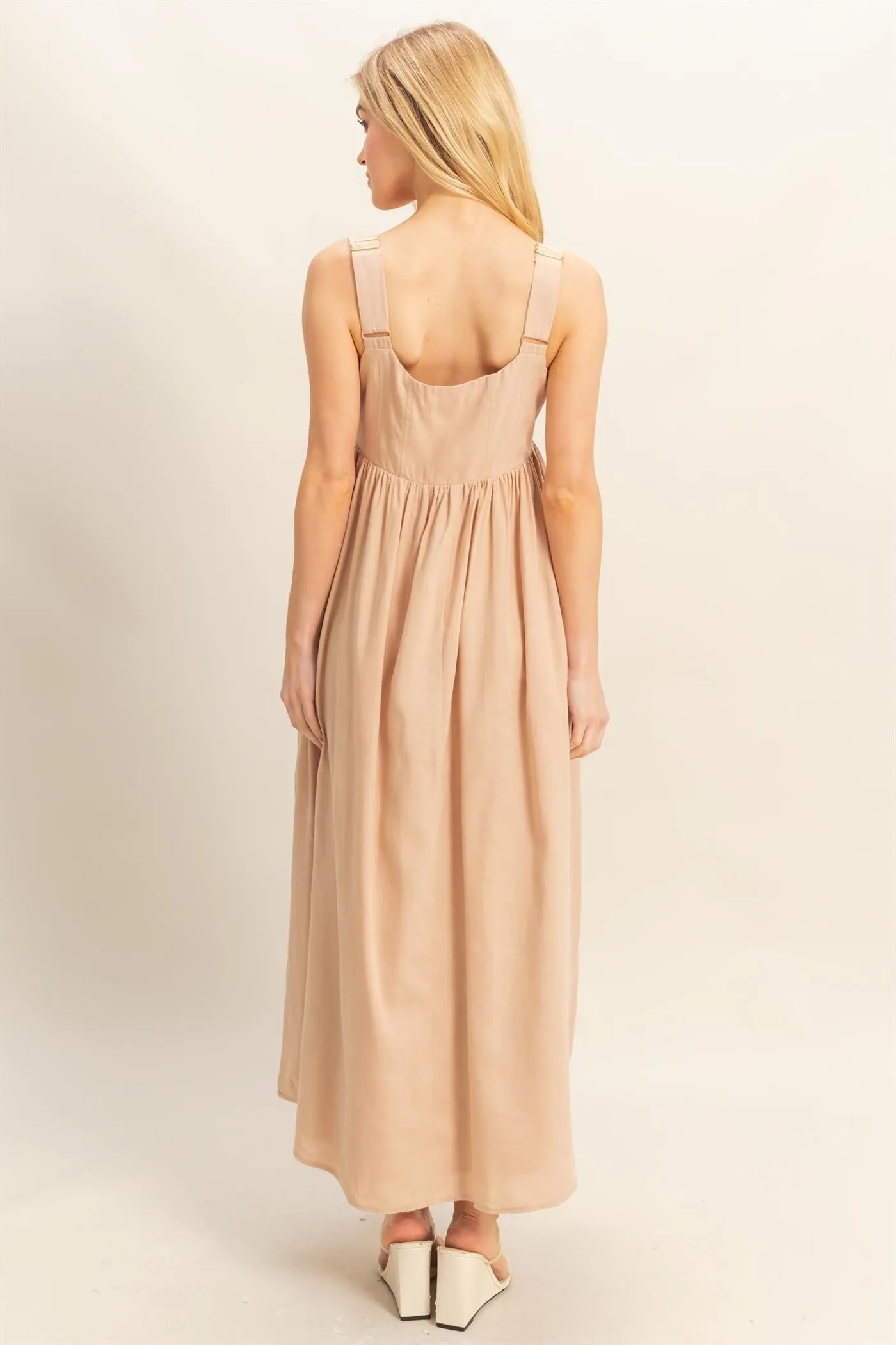 Beige Square Neck Fit And Flare Midi Dress sold by Pinkblush product image thumbnail 3