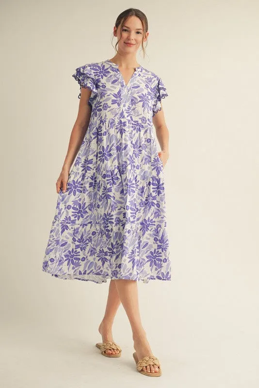 Lavender Floral Ruffle Sleeve Tiered Midi Dress sold by Pinkblush product image thumbnail 2