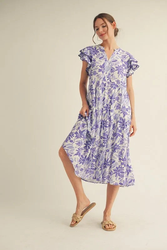 Lavender Floral Ruffle Sleeve Tiered Midi Dress sold by Pinkblush product image thumbnail 3