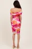 Fuchsia Floral Mesh Off Shoulder Halter Maternity Midi Dress sold by Pinkblush