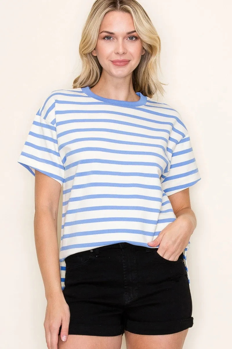 Blue Striped Terry Short Sleeve Top sold by Pinkblush product image thumbnail 3