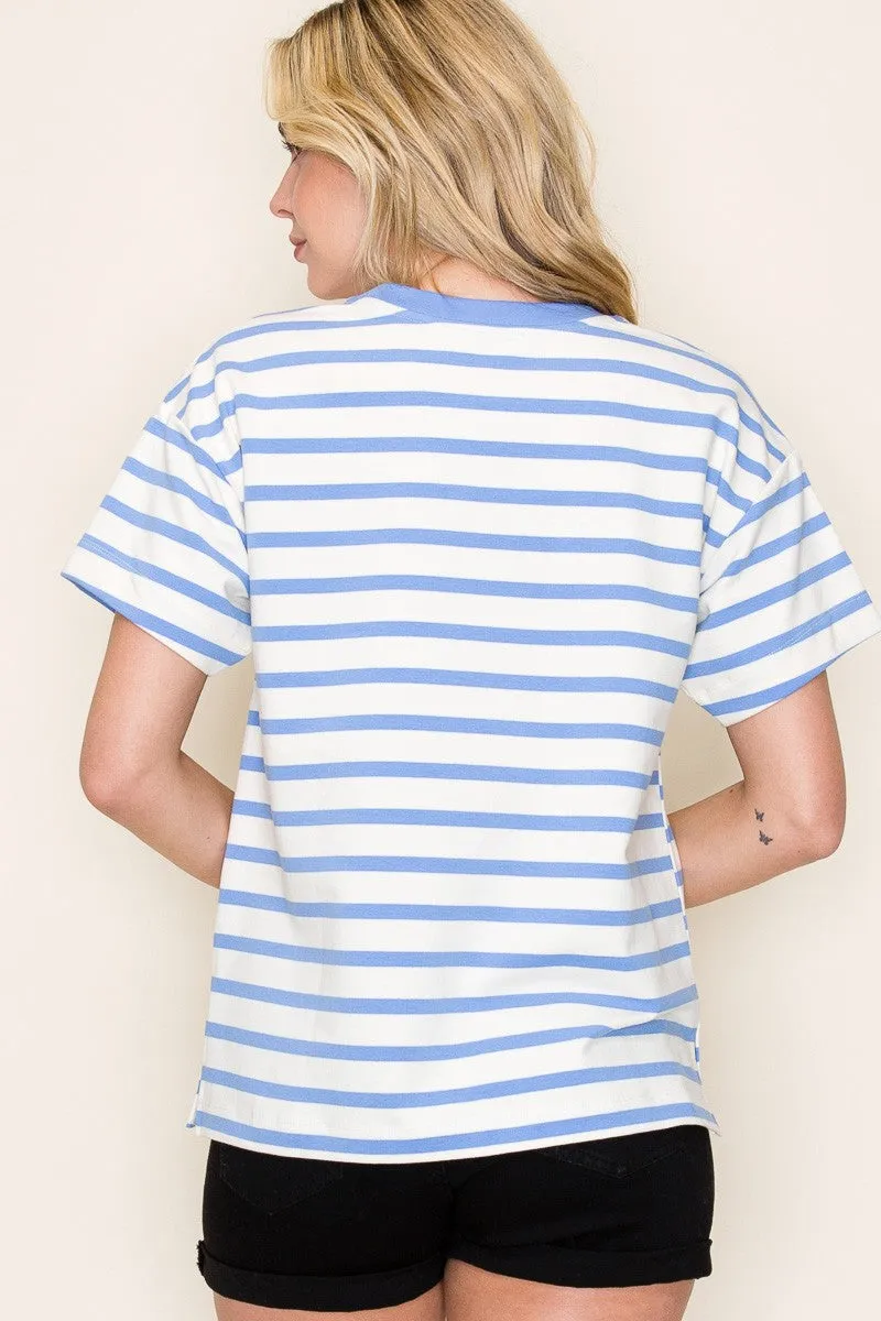 Blue Striped Terry Short Sleeve Top sold by Pinkblush product image thumbnail 4
