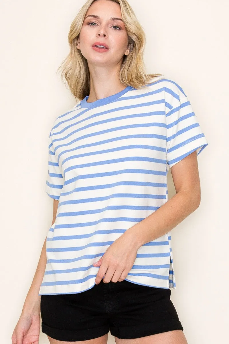 Blue Striped Terry Short Sleeve Top sold by Pinkblush product image thumbnail 2