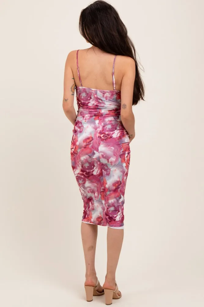 Mauve Floral Lace Trim Maternity Fitted Midi Dress sold by Pinkblush product image thumbnail 2