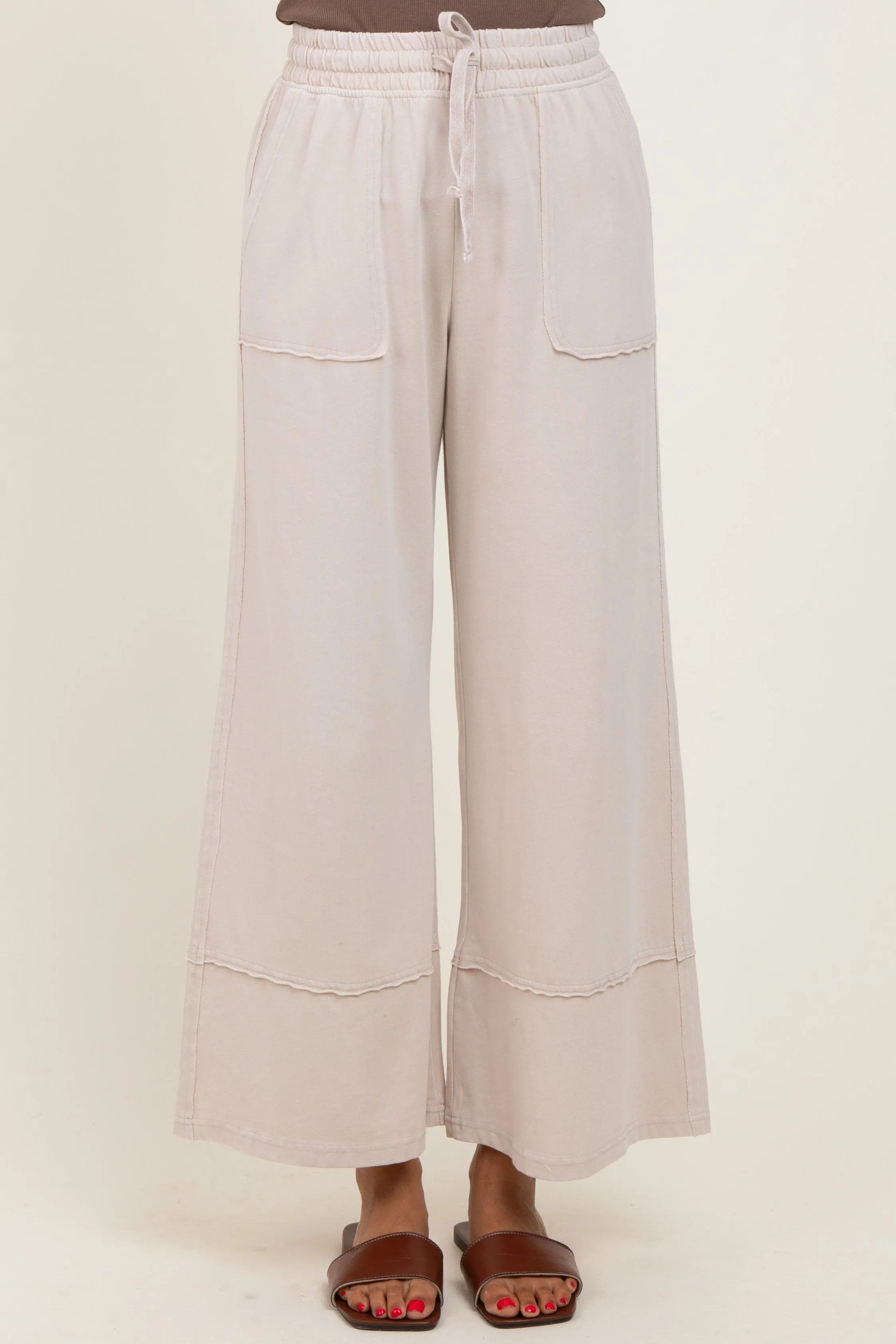 Cream Mineral Wash Wide Leg Ankle Pants sold by Pinkblush product image thumbnail 2