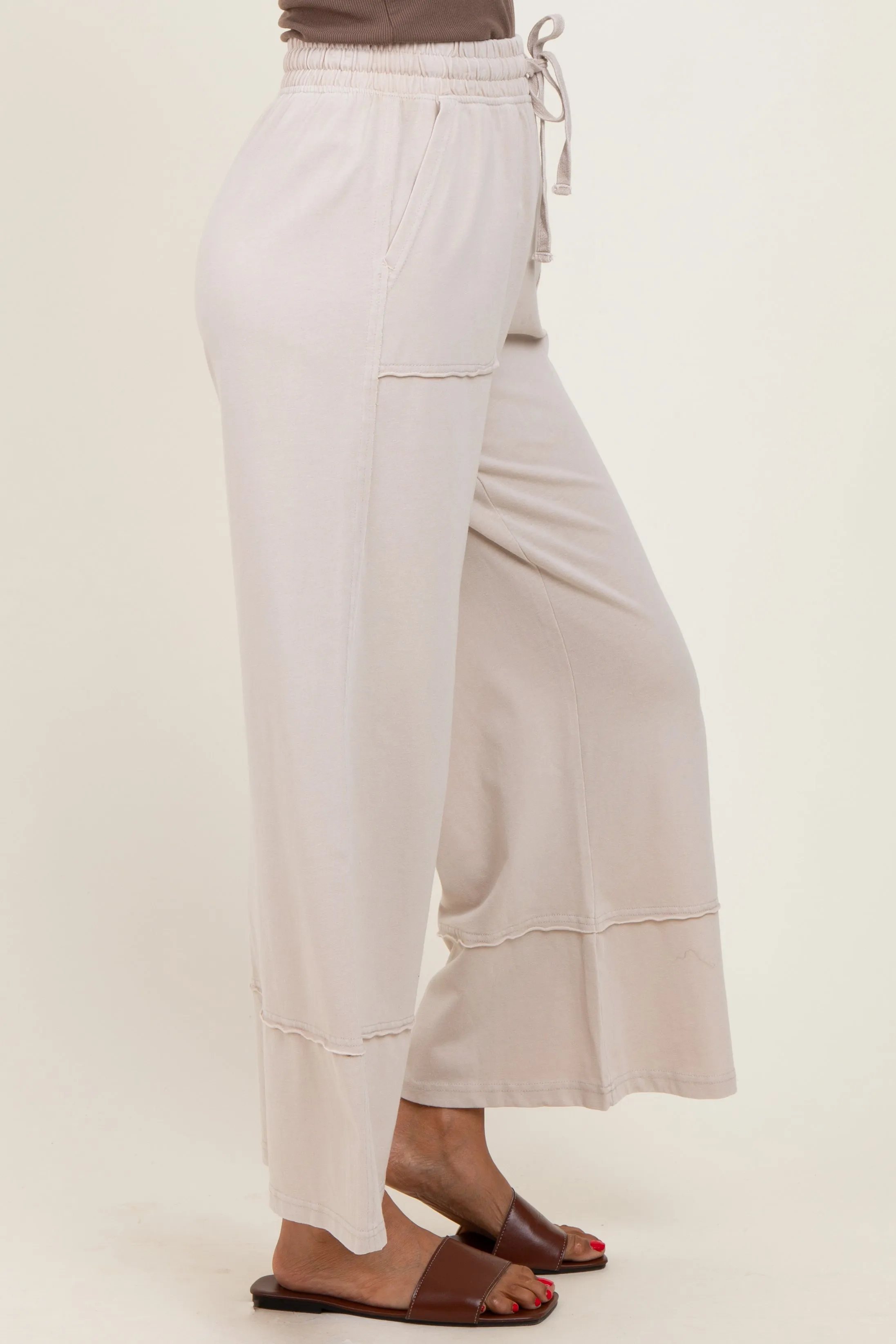 Cream Mineral Wash Wide Leg Ankle Pants sold by Pinkblush product image thumbnail 3
