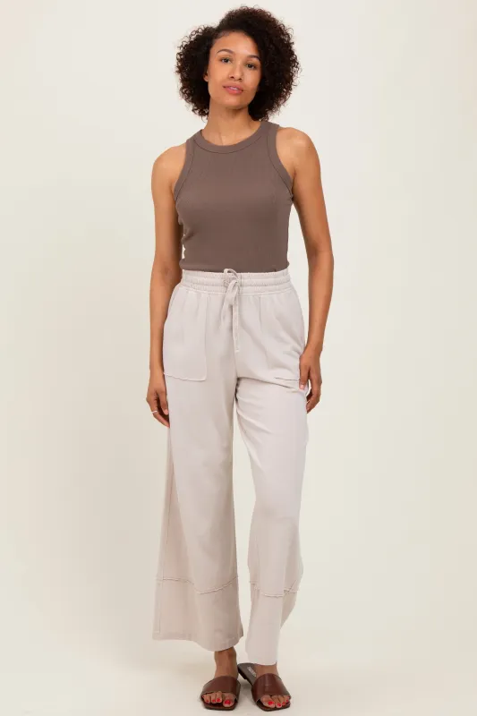 Cream Mineral Wash Wide Leg Ankle Pants sold by Pinkblush