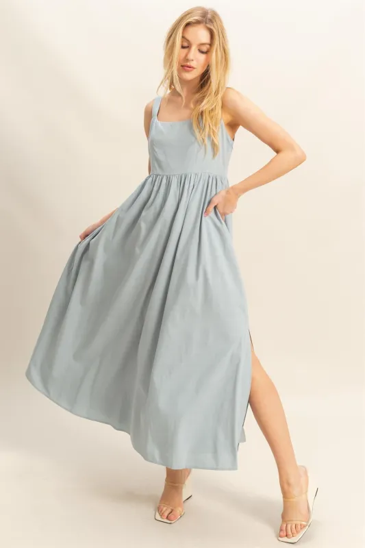 Light Blue Square Neck Fit And Flare Midi Dress sold by Pinkblush