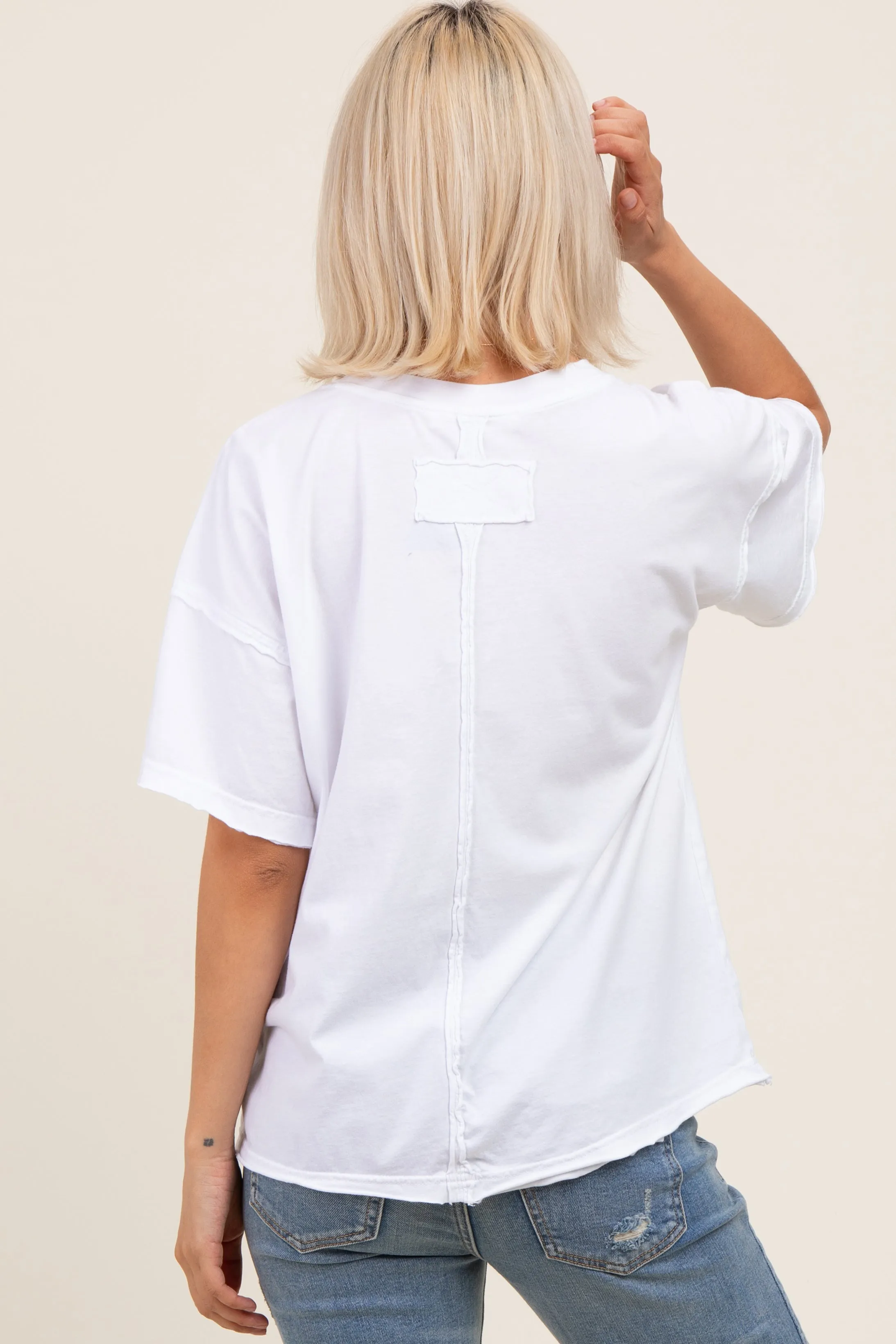 White Boxy Raw Edge Maternity Short Sleeve Tee sold by Pinkblush product image thumbnail 3
