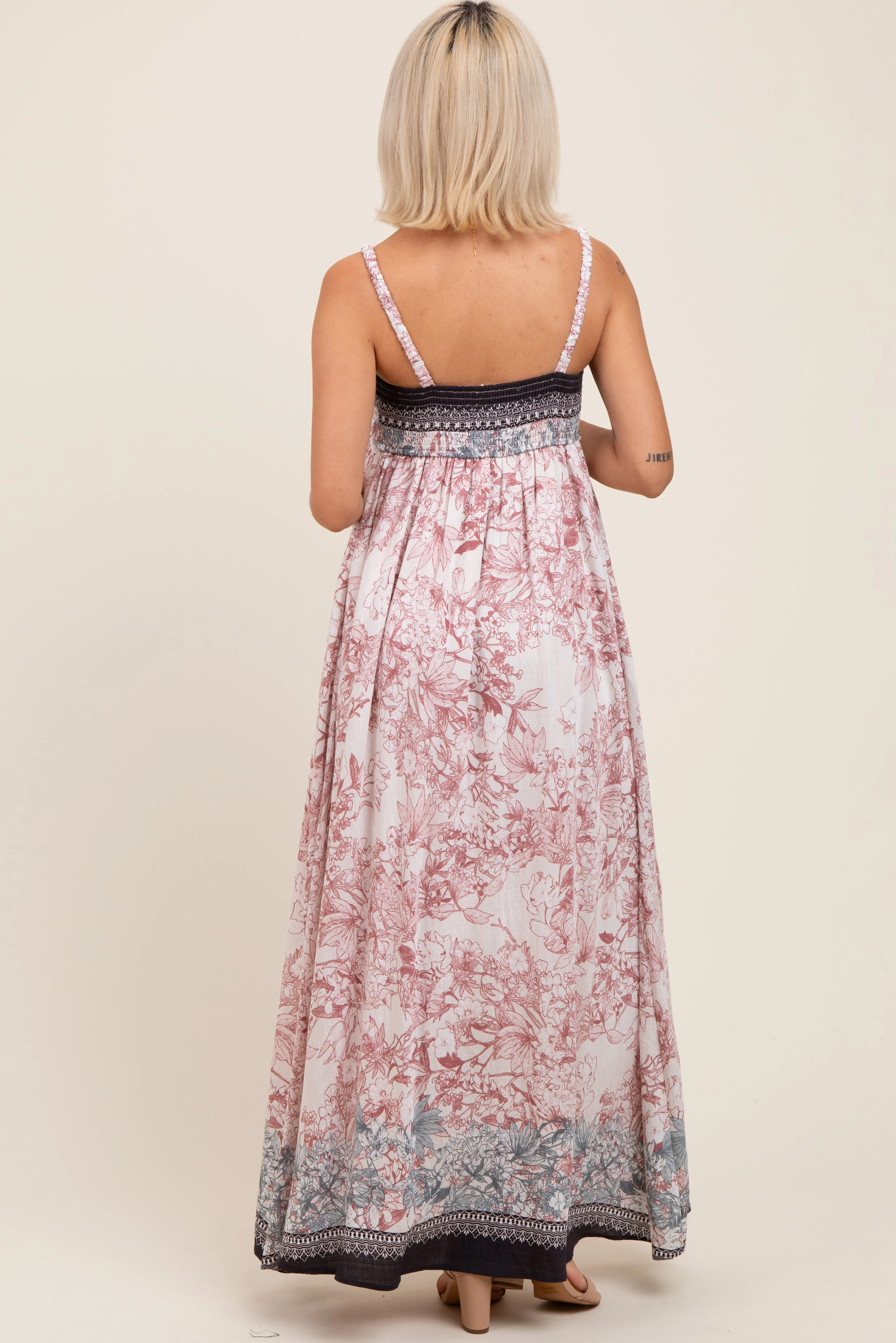 Charcoal Floral Contrast Border Maternity Maxi Dress sold by Pinkblush product image thumbnail 4