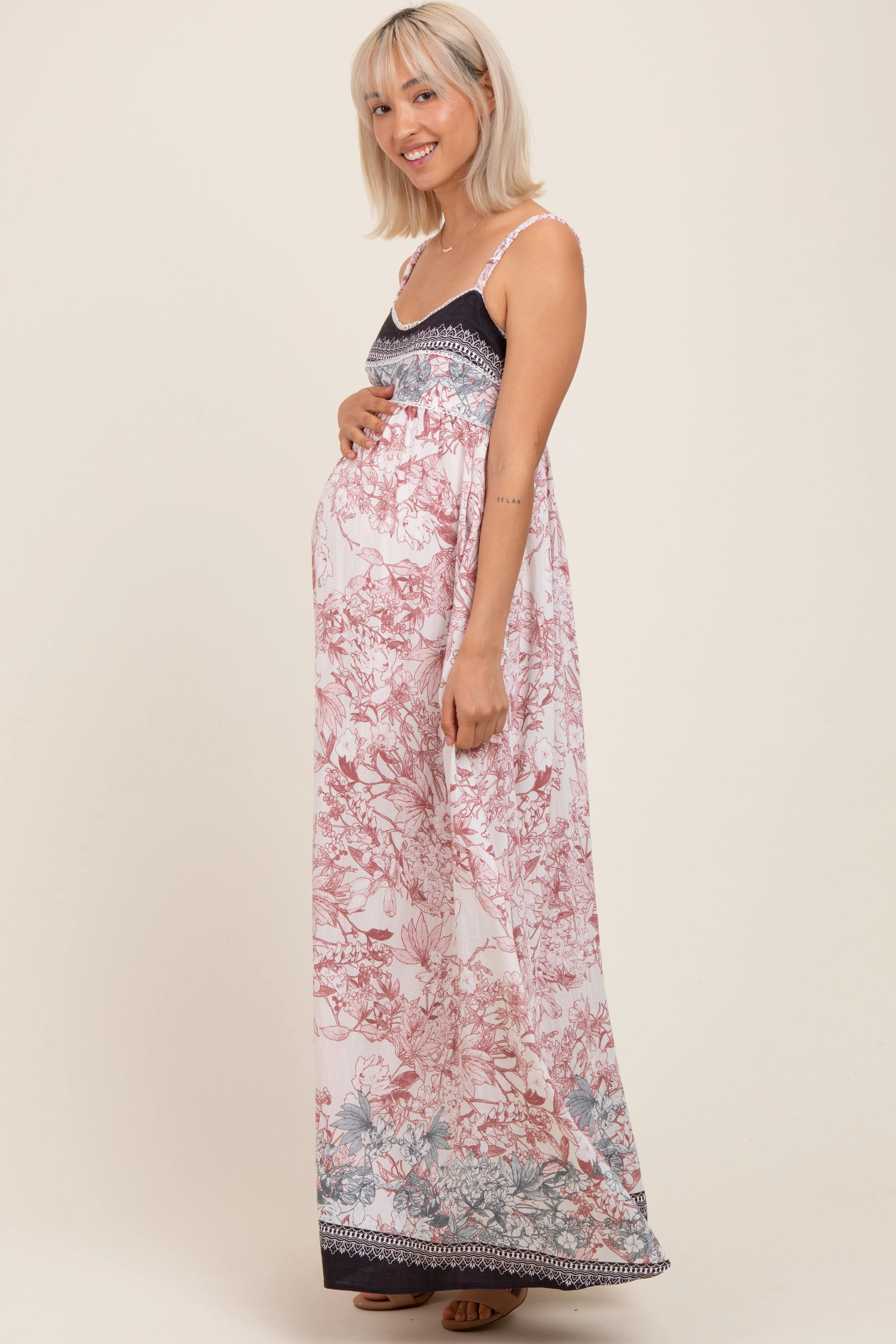 Charcoal Floral Contrast Border Maternity Maxi Dress sold by Pinkblush product image thumbnail 3