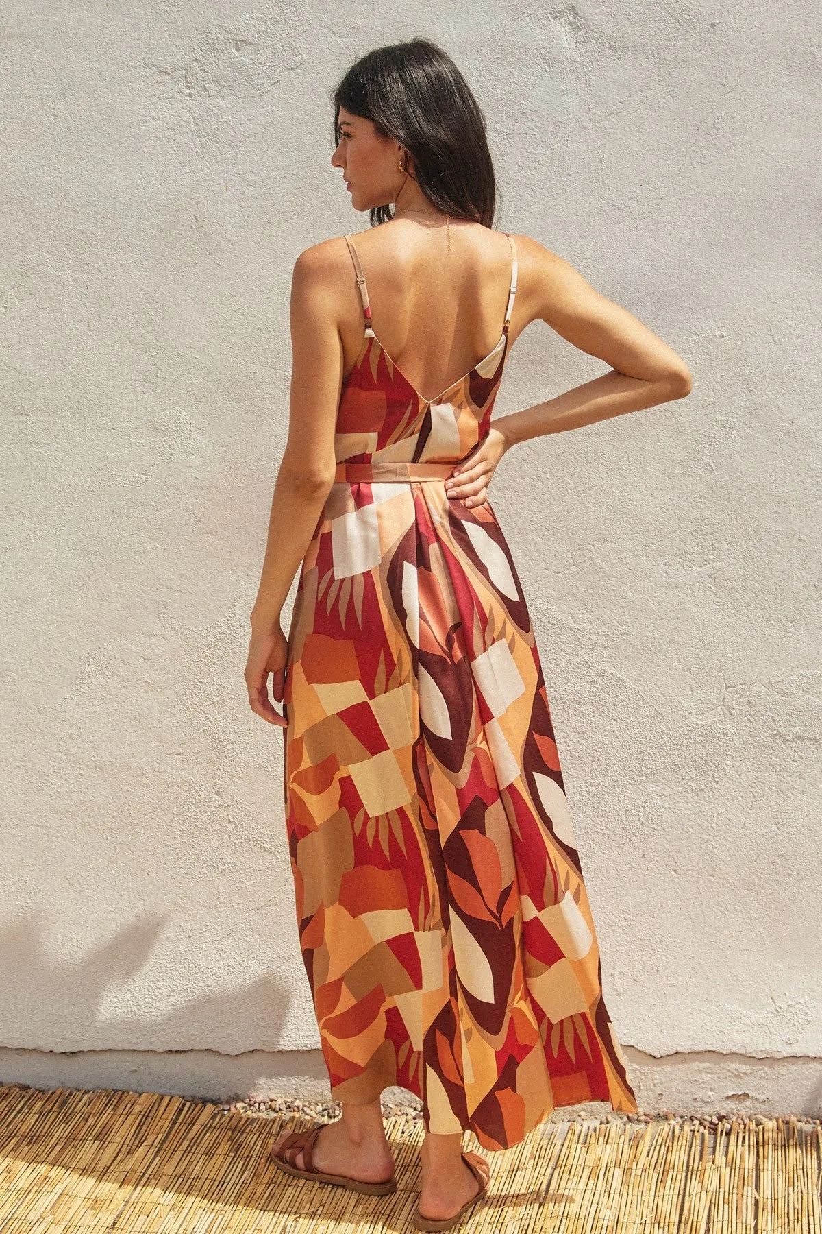 Rust Geometric Print Sash Tie Maxi Dress sold by Pinkblush product image thumbnail 3