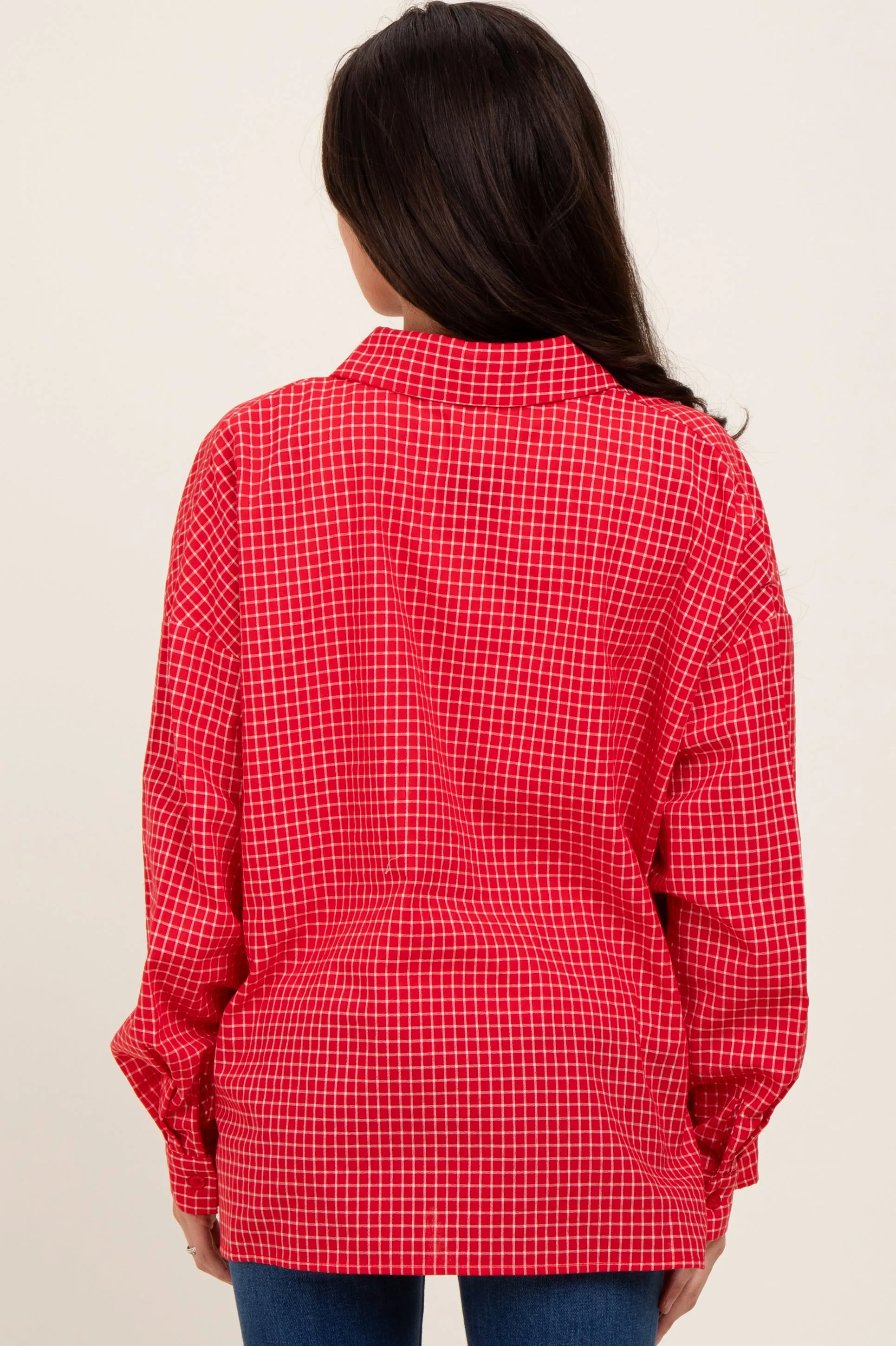 Red Checker Plaid Button Down Maternity Shirt sold by Pinkblush product image thumbnail 5