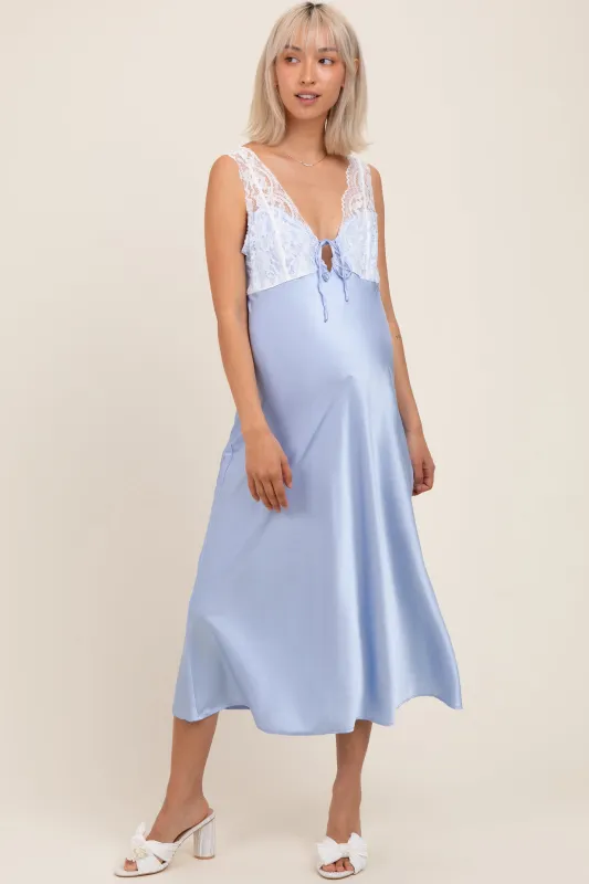 Light Blue Satin Lace Side Slit Maternity Slip Dress sold by Pinkblush